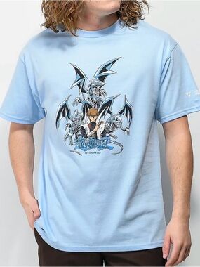 Hypland x Yu-Gi-Oh! Men's Blue-Eyes Kaiba Graphic Cotton T-Shirt Light Blue XL
